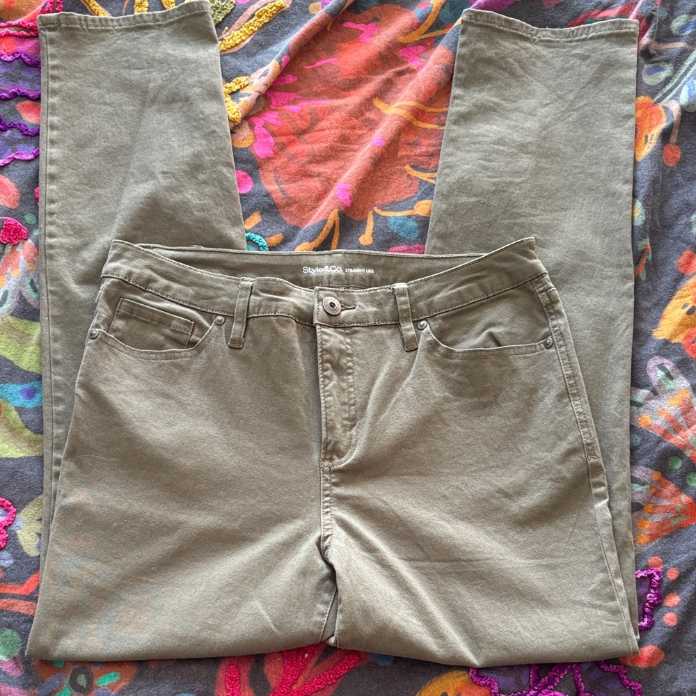 Style & Co. Olive Green Women Straight Leg Jeans